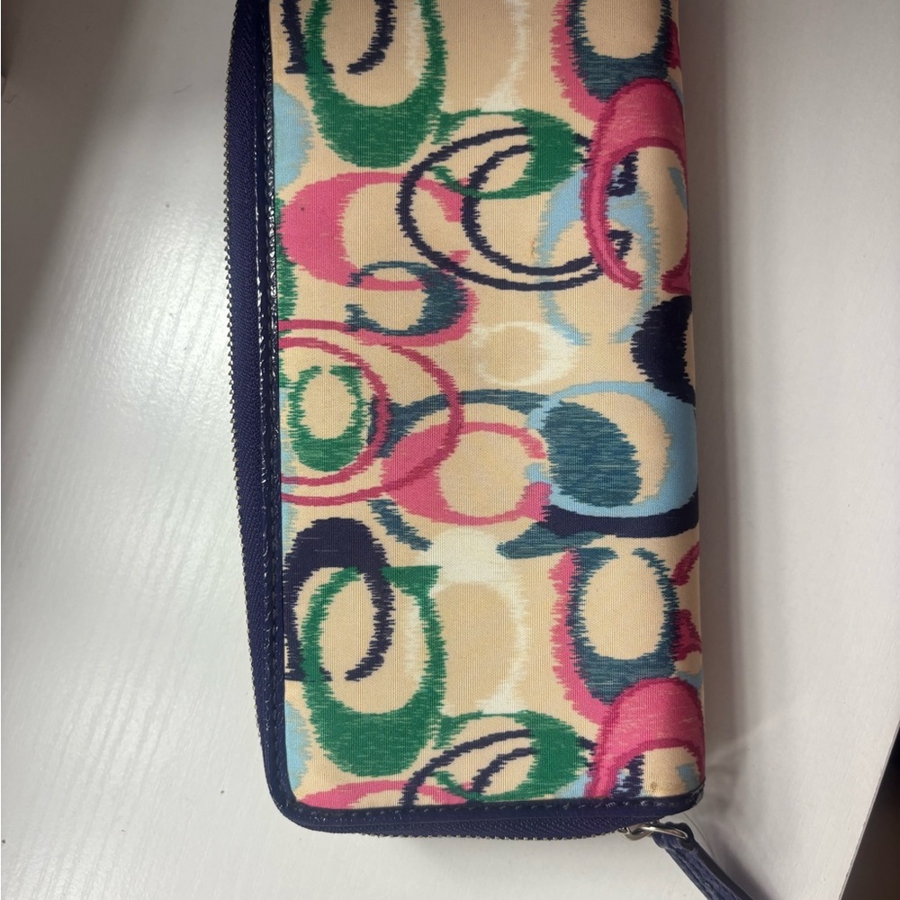 Coach Poppy Ikat Multicolor Signature Camp Zip Around Checkbook Accordion Wallet
